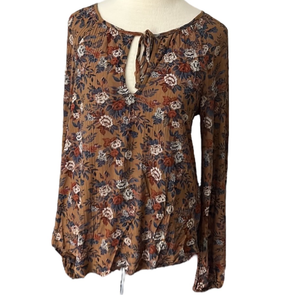 Lucky Brand Floral Blouse Small Tie Front